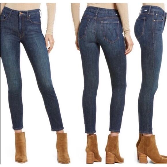 Mother Looker Crop On The Edge Denim Blue Jeans Women’s Size 26x25 Dark Wash - Picture 1 of 14